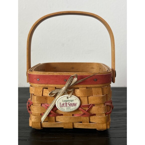 Longaberger "Let It Snow" 2000 Handwoven Basket with Handle & Red Accents USA - Picture 1 of 10